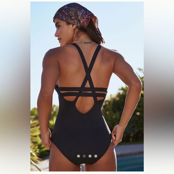 Anthropologie SeaFolly Black Active Deep V One-Piece Swimsuit US 6 & 12 - Picture 6 of 7